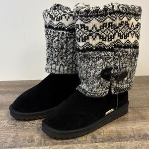 Muk Luks “JANIE” Black Geo Knit Cuff Winter Boots (Size 7)
